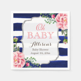 Oh Baby Dusche Rosa Flora Silver Navy Streifen Serviette