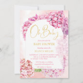Oh Baby Dusche rosa Hydrangeas eleganten Blumenbog Einladung (Vorderseite)