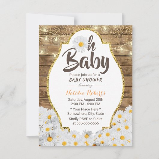Oh Baby Dusche Rustikale Daisy Blume String Lights Einladung (Vorderseite)