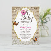 Oh Baby Dusche Rustikales Gipskraut floral Musical Einladung (Stehend Vorderseite)
