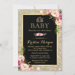 Oh Baby Dusche Shiny Gold Glitzer Glitzern Floral Einladung