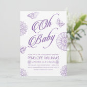 Oh Baby-Duschen-Einladungen des Baby-| | lila Einladung (Stehend Vorderseite)