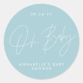 Oh Baby Duschskript modern, hellblau elegant Runder Aufkleber (Vorderseite)