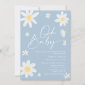 Oh Baby Dusty Blue Daisy Baby Shower Einladung (Vorderseite)