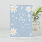 Oh Baby Dusty Blue Daisy Baby Shower Einladung (Stehend Vorderseite)
