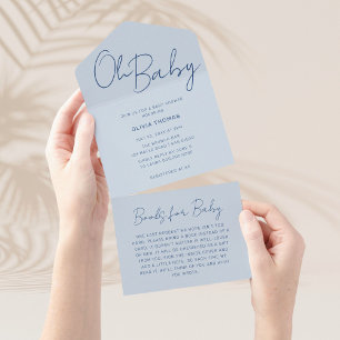 Oh Baby Dusty Blue Minimale Babyparty All In One Einladung