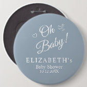 "Oh Baby" Dusty Blue Modern Minimalistisch Baby Sh Button (Vorne & Hinten)