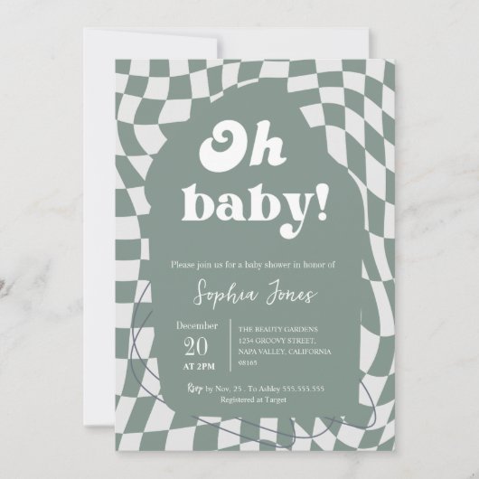 Oh, Baby! Dusty Checkered | Gingham | Babydusche I Einladung (Vorderseite)