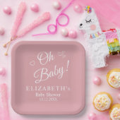 "Oh Baby" Dusty Pink Moderne Minimalistische Babyd Pappteller (Party)