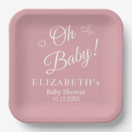 "Oh Baby" Dusty Pink Moderne Minimalistische Babyd Pappteller