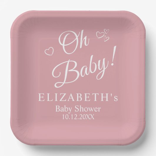 "Oh Baby" Dusty Pink Moderne Minimalistische Babyd Pappteller (Vorderseite)