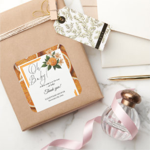 Oh Baby eine kleine Süsse Orange Citrus Baby Dusch Quadratischer Aufkleber