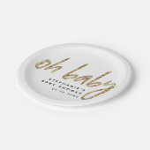 Oh Baby einfach Elegant Gold Glam Baby Dusche Pappteller (Schrägansicht)