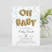 Oh Baby | Einladung für Navy & Gold Baby-Dusche (Stehend Vorderseite)