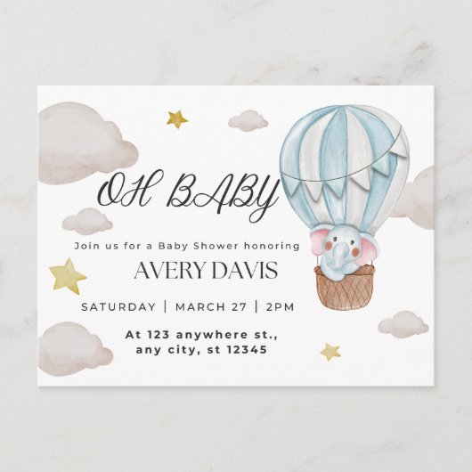 Oh Baby, Elefant, blau Postkarte (Vorderseite)