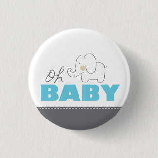 Oh Baby-Elefant-- blauer u. grauer Babyparty-Knopf Button