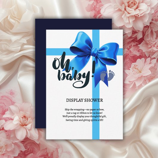 Oh, Baby! Elegant Blue Bow Baby Shower Begleitkarte
