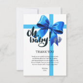 Oh, Baby! Elegant Blue Bow Baby Shower Dankeskarte (Vorderseite)