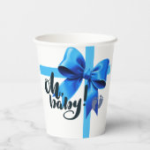 Oh, Baby! Elegant Blue Bow Baby Shower Pappbecher (Rückseite)