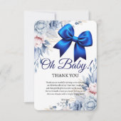 Oh, Baby! Elegant Blues Blue Bow Baby Shower Dankeskarte (Vorderseite)