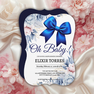 Oh, Baby! Elegant Blues Blue Bow Baby Shower Einladung