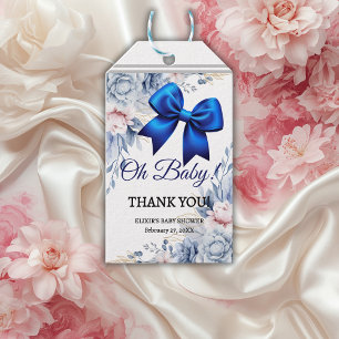 Oh, Baby! Elegant Blues Blue Bow Baby Shower Geschenkanhänger