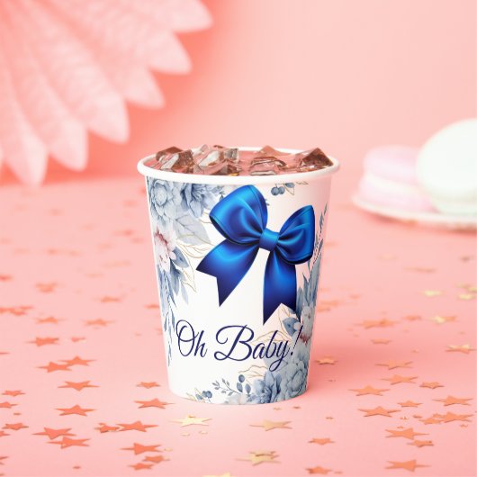 Oh, Baby! Elegant Blues Blue Bow Baby Shower Pappbecher (Insitu)