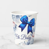 Oh, Baby! Elegant Blues Blue Bow Baby Shower Pappbecher (Vorderseite)