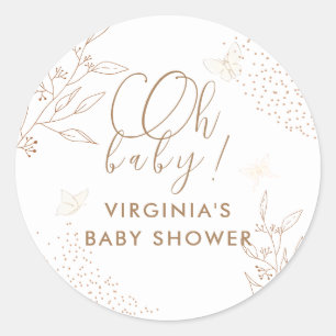 Oh Baby Elegant Gold Blätter Butterfly Baby Shower Runder Aufkleber