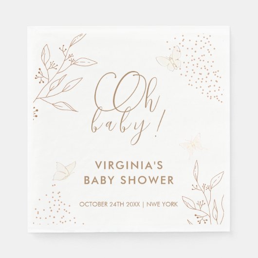 Oh Baby Elegant Gold Blätter Butterfly Baby Shower Serviette (Vorderseite)