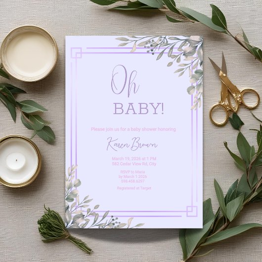 Oh Baby Elegant Greenery und Pink Baby Dusche Einladung