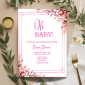Oh Baby Elegant Greenery und Pink Baby Dusche Einladung