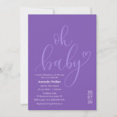 Oh Baby! Elegant Purple Script Baby Shower Einladung (Vorderseite)