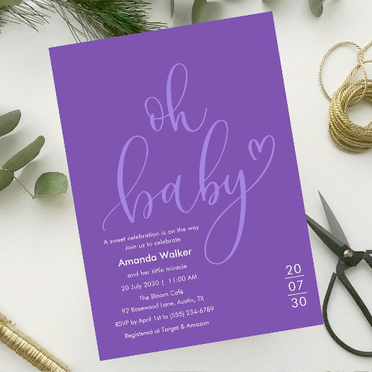 Oh Baby!  Elegant Purple Script Baby Shower Einladung