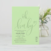 Oh Baby! Elegant Sage Green Script Baby Shower Einladung (Stehend Vorderseite)