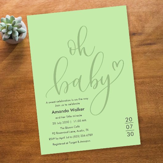 Oh Baby!  Elegant Sage Green Script Baby Shower Einladung