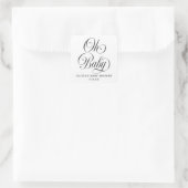 Oh Baby Elegant Script B & W Baby Shower Favor Quadratischer Aufkleber (Tasche)