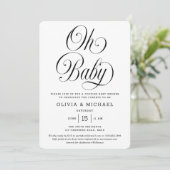 Oh Baby Elegant Script B&W Neutral Baby Shower Einladung (Stehend Vorderseite)