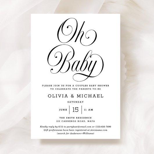 Oh Baby Elegant Script B&W Neutral Baby Shower Einladung