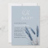 Oh Baby Elegant Script Blue Pampas Baby Shower Einladung (Vorderseite)