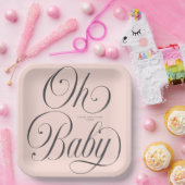Oh Baby Elegant Script Blush Pink Girl Baby Shower Pappteller (Party)