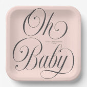 Oh Baby Elegant Script Blush Pink Girl Baby Shower Pappteller (Vorderseite)