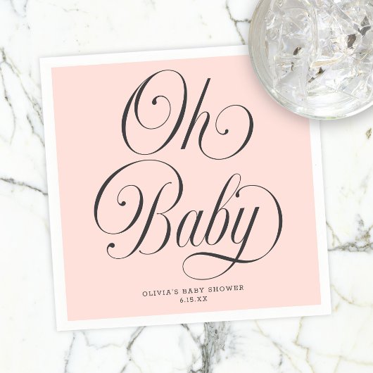 Oh Baby Elegant Script Blush Pink Girl Baby Shower Serviette
