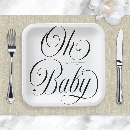 Oh Baby Elegant Script Gender Neutral Baby Shower Pappteller