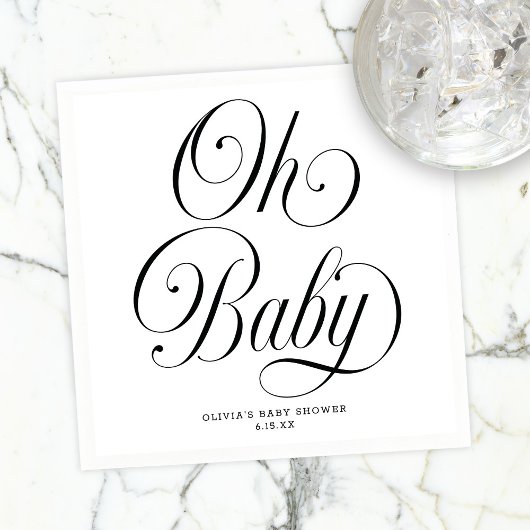 Oh Baby Elegant Script Gender Neutral Baby Shower Serviette