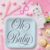 Oh Baby Elegant Script Hellblauer Jungen-Baby-Part Pappteller (Party)