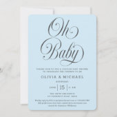 Oh Baby Elegant Script Light Blue Boy Baby Shower Einladung (Vorderseite)
