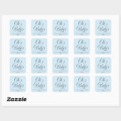 Oh Baby Elegant Script Lt. Blue Baby Shower Favor Quadratischer Aufkleber (Blatt)