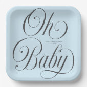 Oh Baby Elegant Script Lt. Blue Boy Baby Shower Pappteller (Vorderseite)