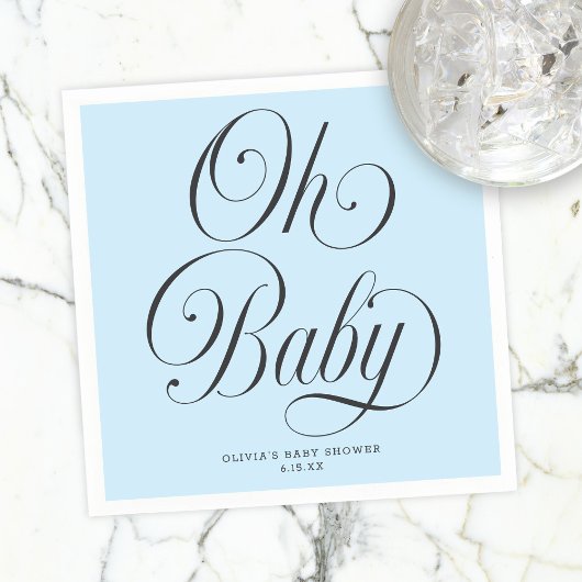 Oh Baby Elegant Script Lt. Blue Boy Baby Shower Serviette